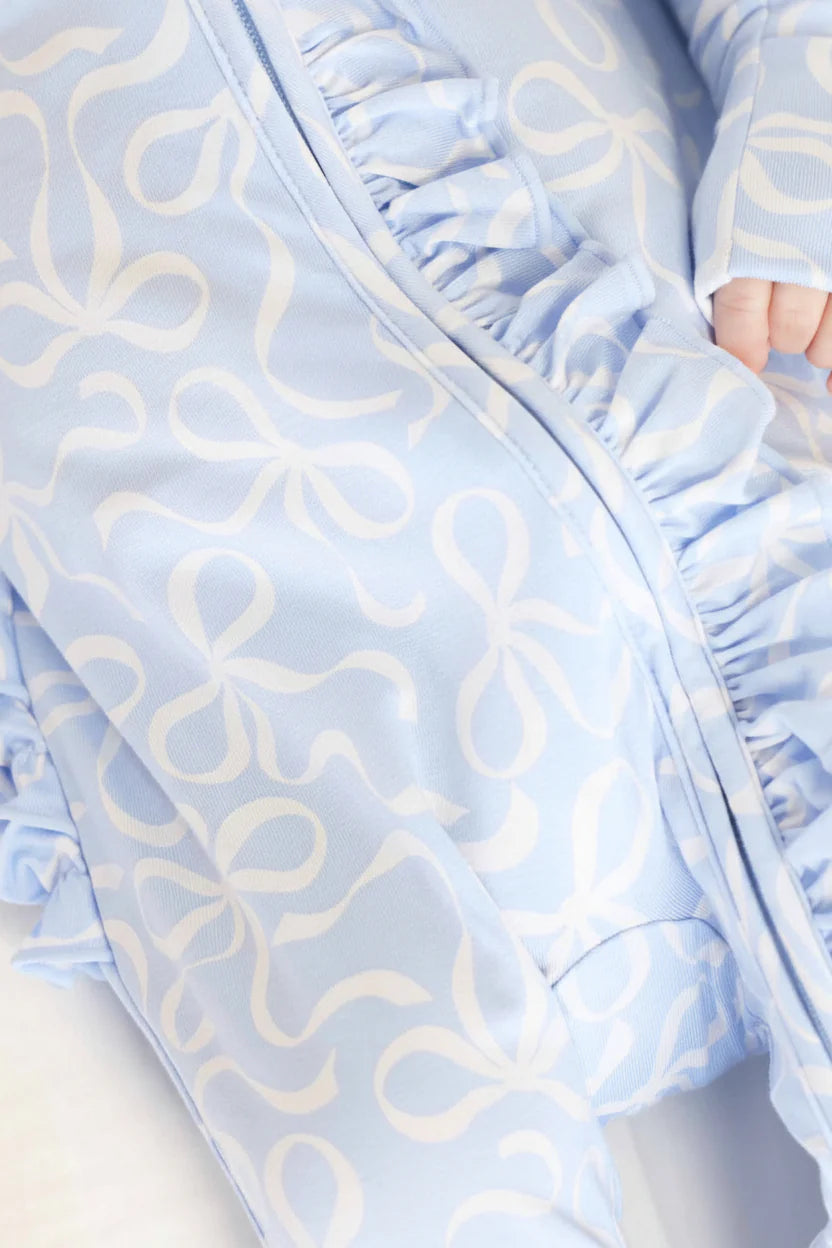 Caden Lane Blue | Blue-Tiful Bows Ruffle Zipper Footie