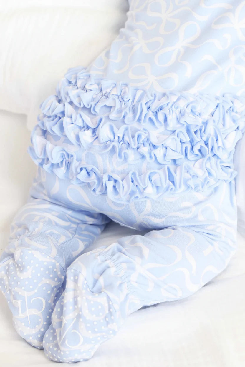 Caden Lane Blue | Blue-Tiful Bows Ruffle Zipper Footie