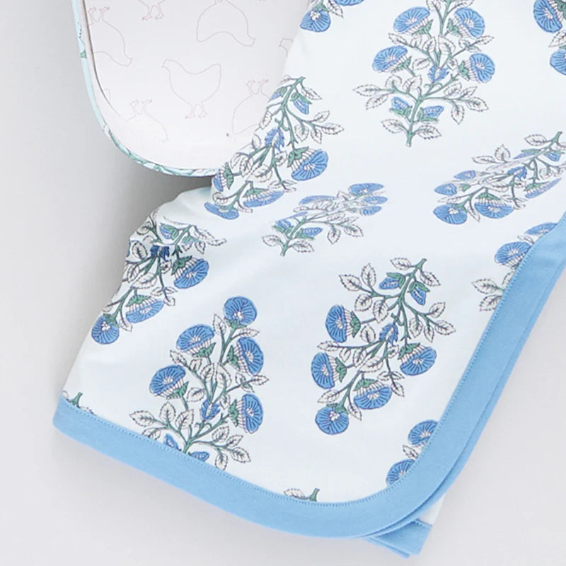 Pink Chicken Blue Bouquet Floral Block | Nesting Box Baby Take Home Set