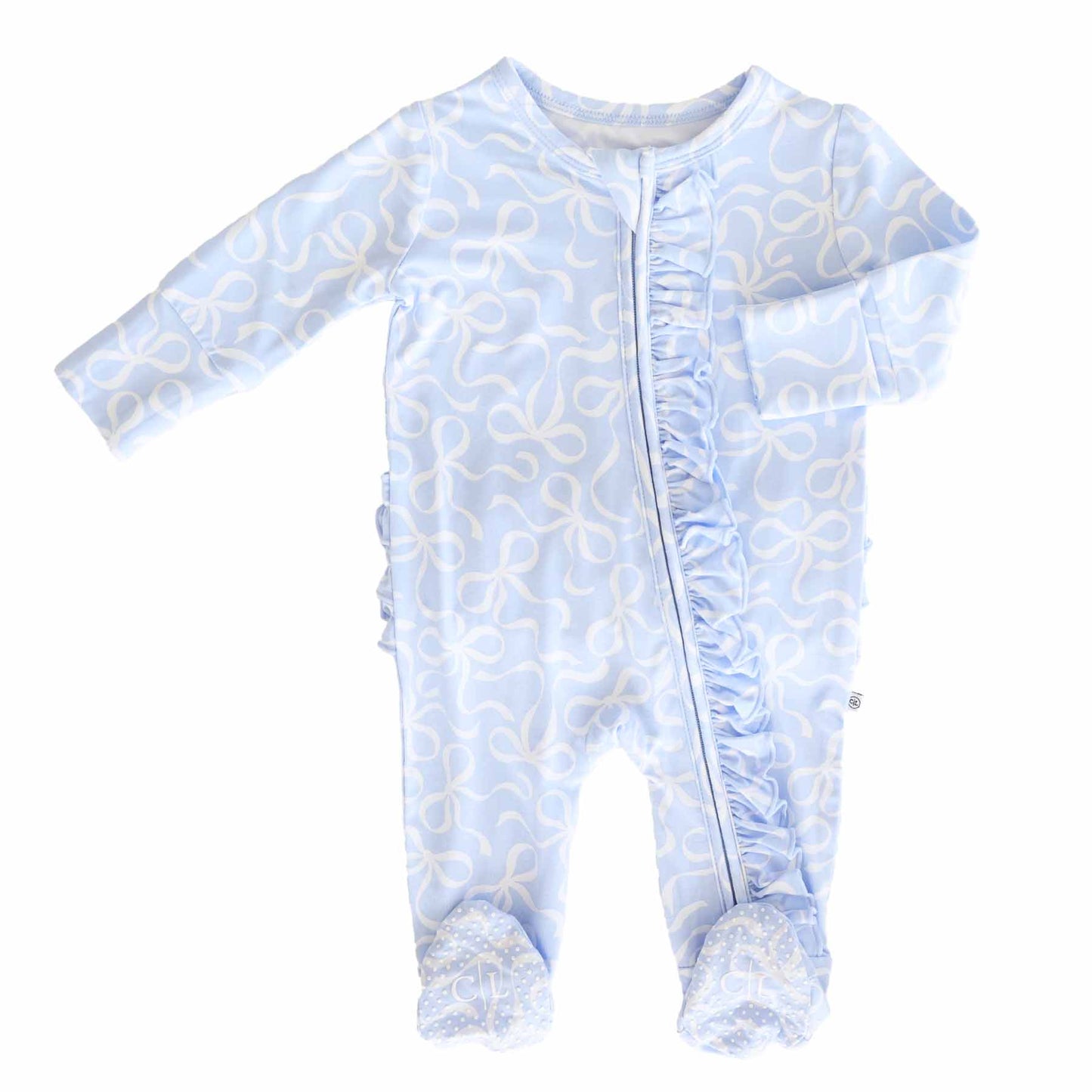 Caden Lane Blue | Blue-Tiful Bows Ruffle Zipper Footie