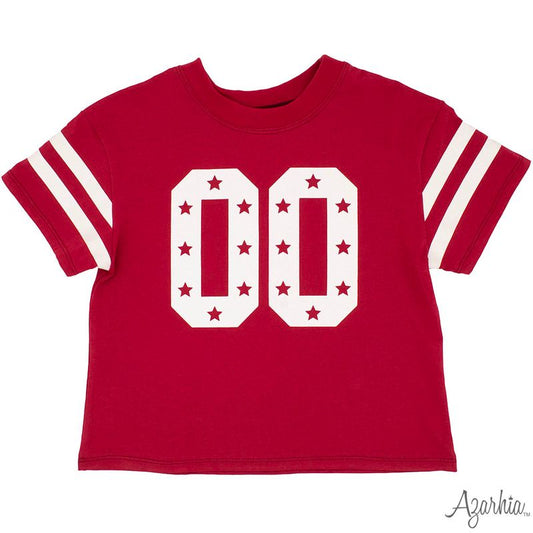 Azarhia Crimson | Glitter Double 00 Stars Boxy T-Shirt