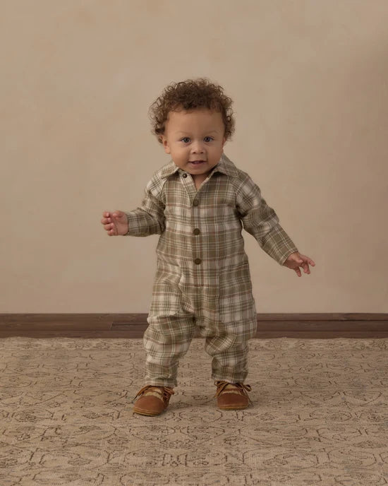 Rylee + Cru Olive | Dobby Plaid Collared Jumpsuit