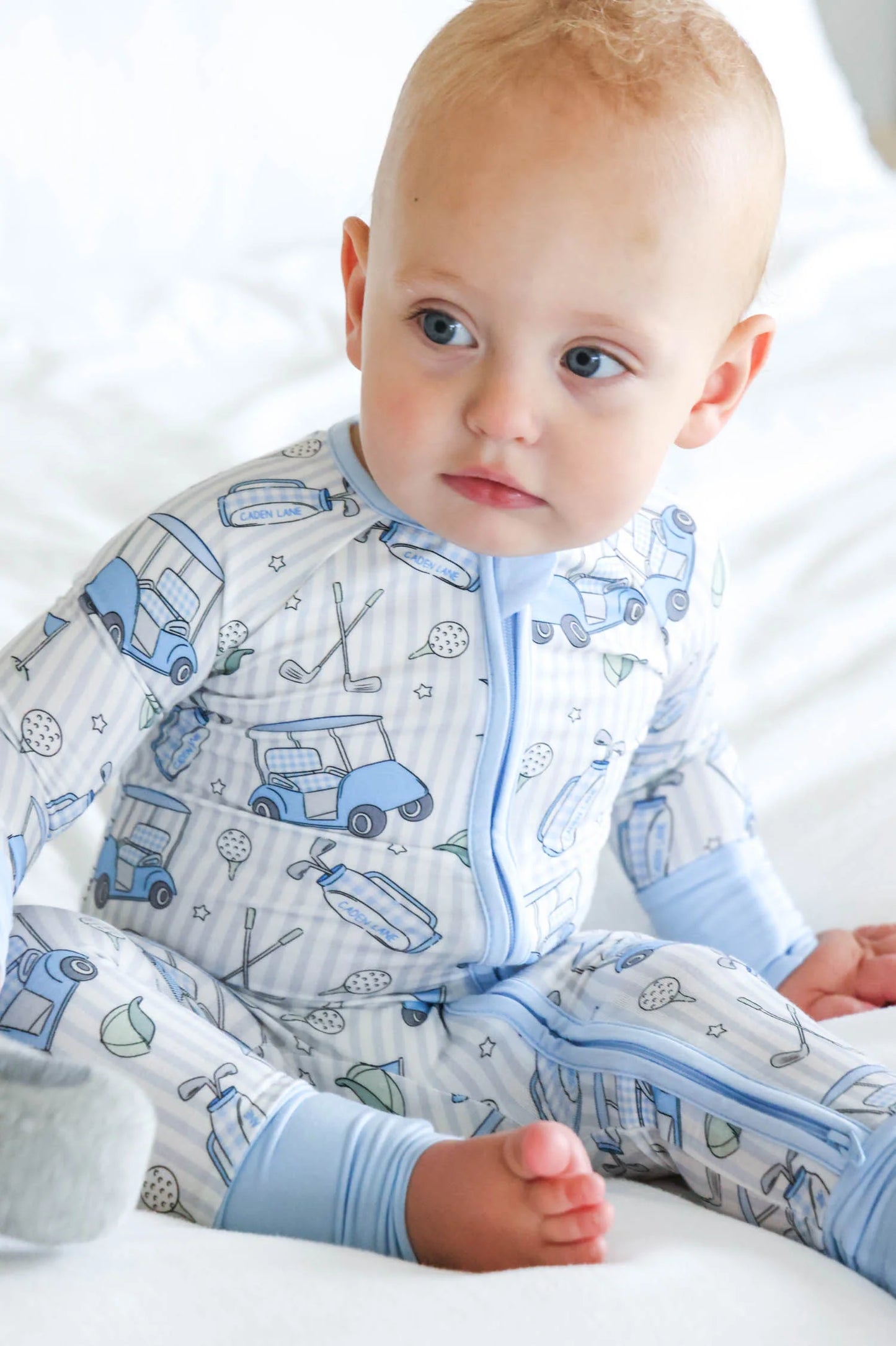 Caden Lane Blue | Caddie Crew Convertible Bamboo Zip Romper