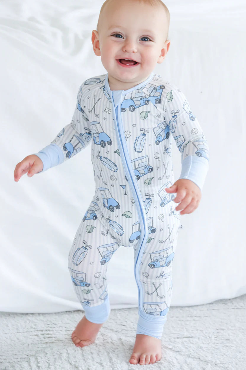 Caden Lane Blue | Caddie Crew Convertible Bamboo Zip Romper