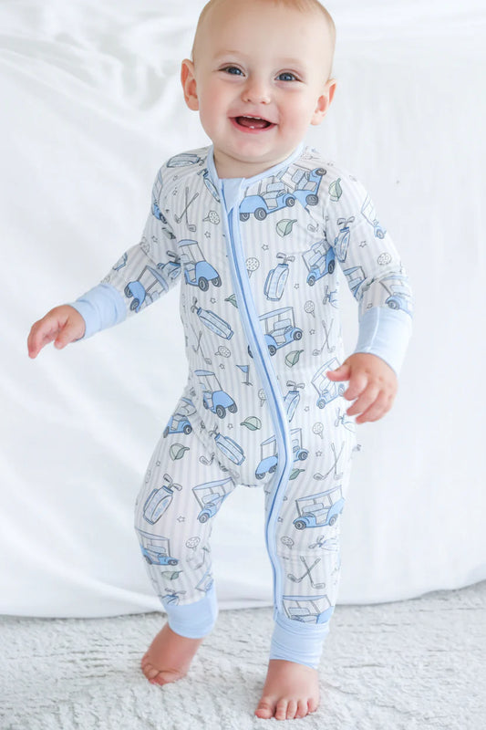 Caden Lane Blue | Caddie Crew Convertible Bamboo Zip Romper