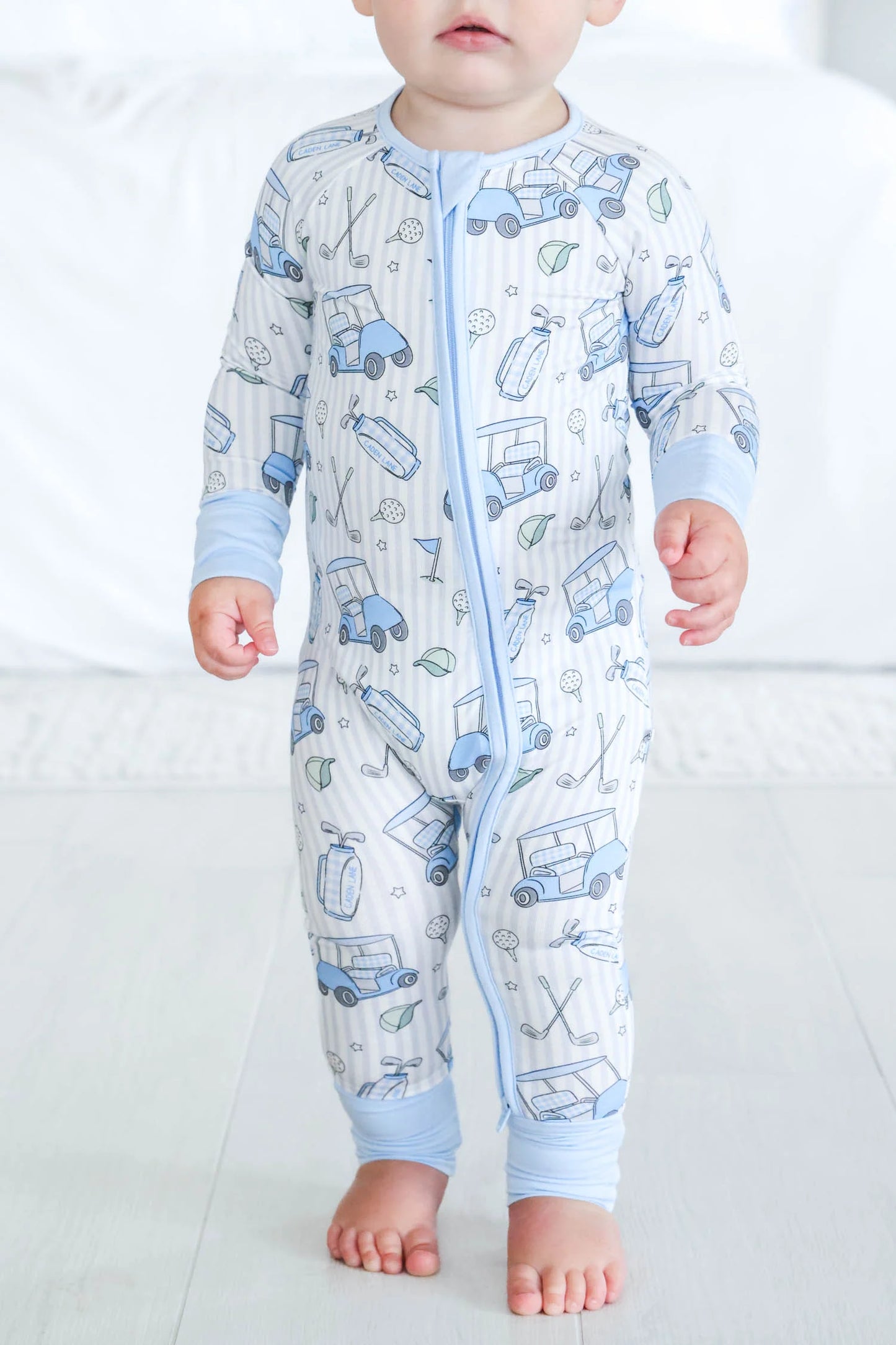 Caden Lane Blue | Caddie Crew Convertible Bamboo Zip Romper