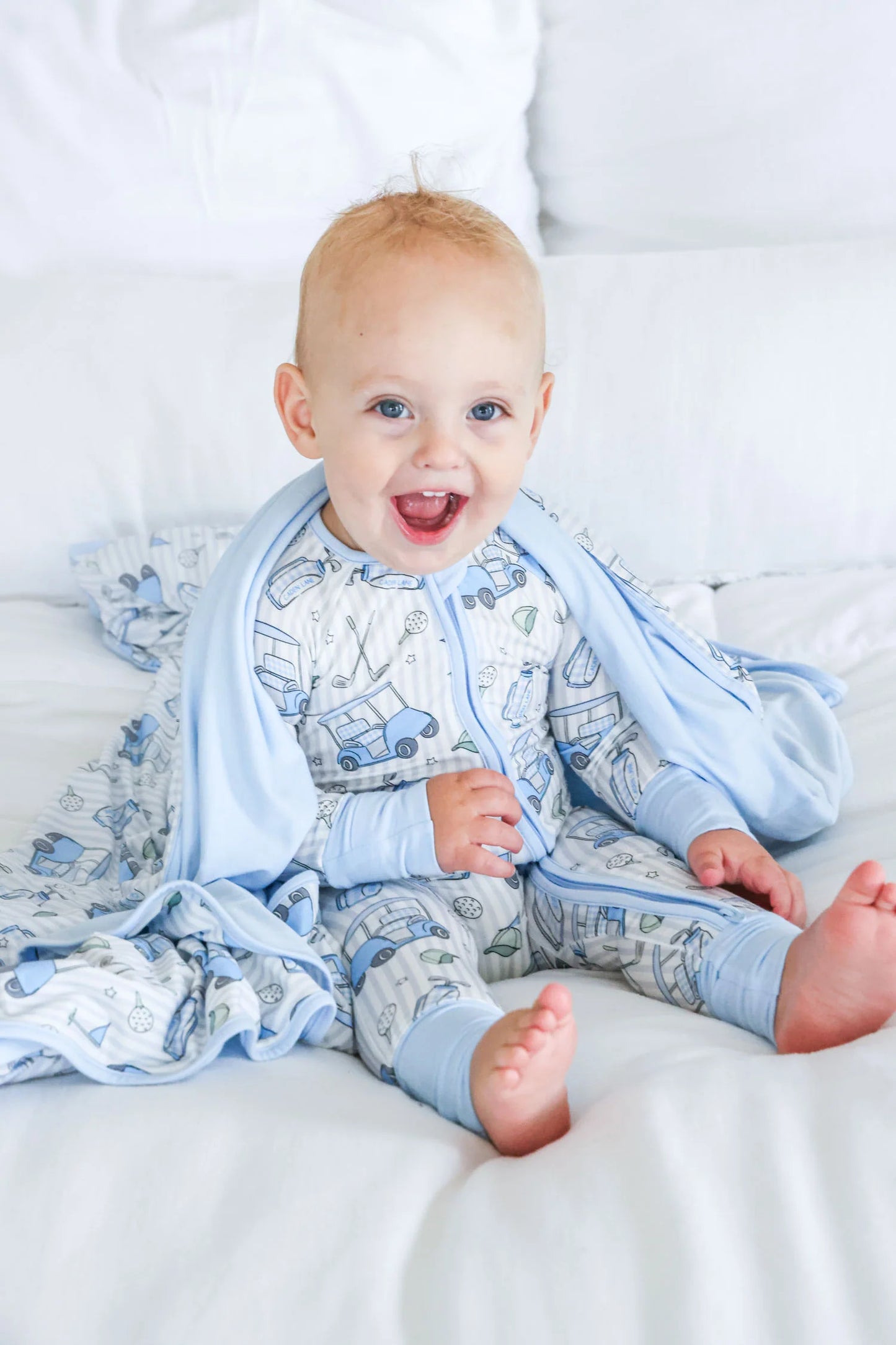 Caden Lane Blue | Caddie Crew Convertible Bamboo Zip Romper