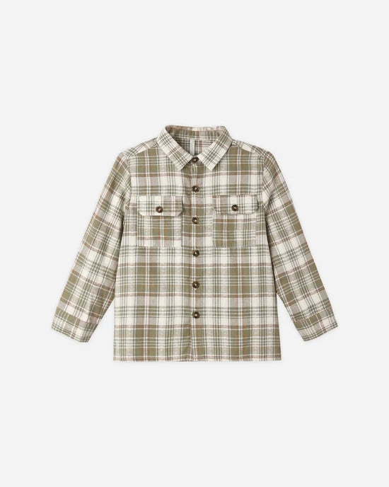 Rylee + Cru Olive | Dobby Plaid Pocketed Corduroy Shirt