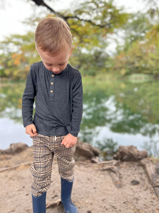 Me & Henry Charcoal | Adams Ribbed Henley