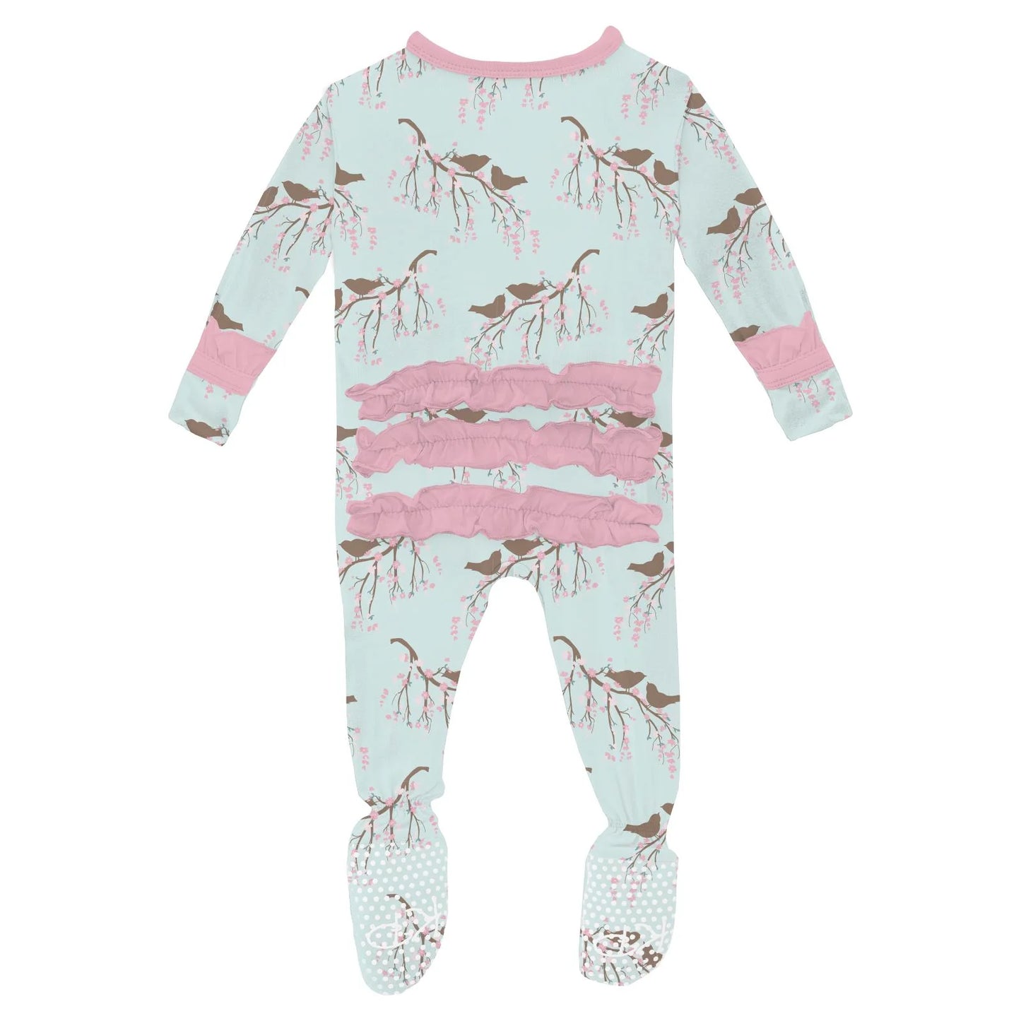 KicKee Fresh Air Bird Branch | Print Classic Ruffle Footie With 2 Way Zipper