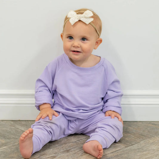 Sweet Bamboo Orchid Petal | French Terry Crew Neck Jogger Set