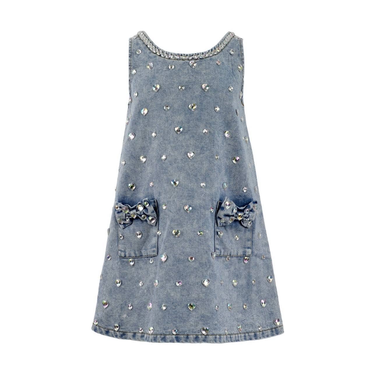 Lola + The Boys Crystal Heart | Denim Bow Dress