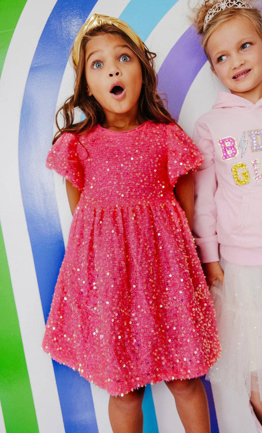 Lola & The Boys Pink | Margot Sequin Velour Dress