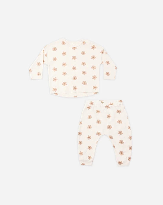 Rylee + Cru Natural Pink Daisies | Long Sleeve Tee + Pant Set