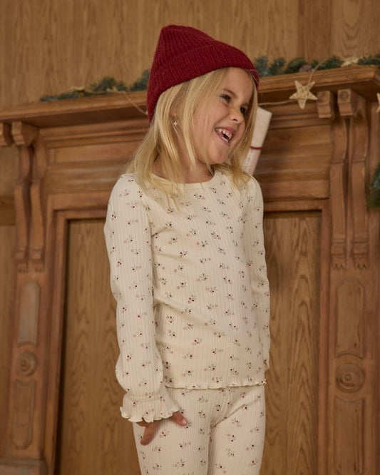 Rylee + Cru Natural Ditsy | Ribbed Long Sleeve Top