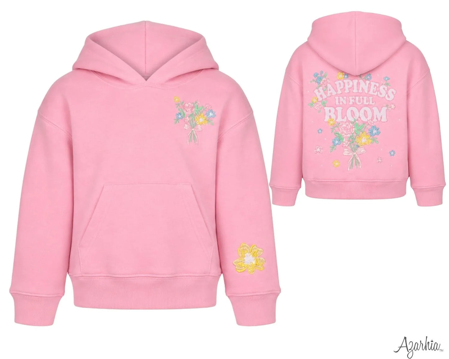 Azarhia Pink | Embroidered Happiness in Bloom Hoodie Sweatshirt
