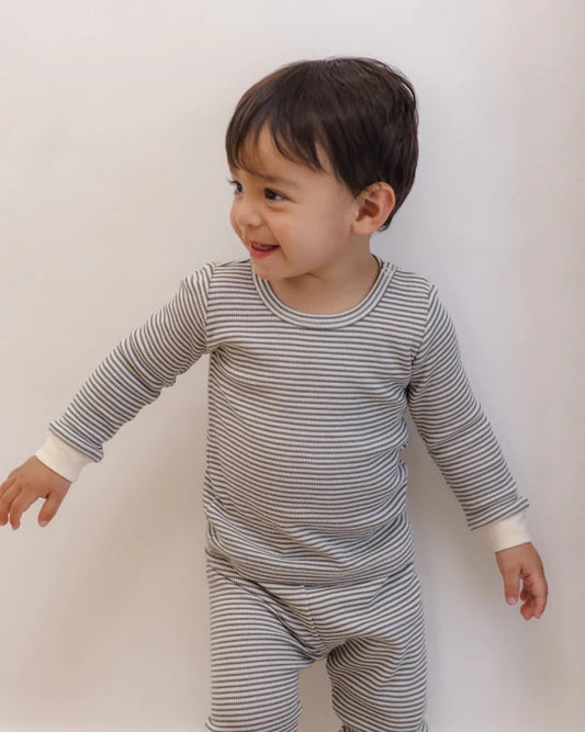 Quincy Mae Midnight Microstripe | Waffle Top + Pant Set