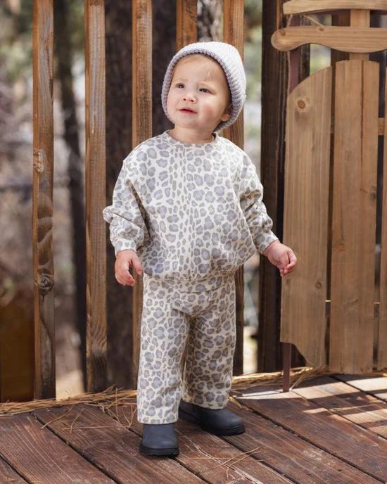 Rylee + Cru Natural Blue Leopard | Wide Leg Sweatpant