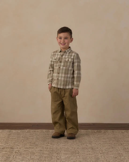 Rylee + Cru Olive | Dobby Plaid Pocketed Corduroy Shirt