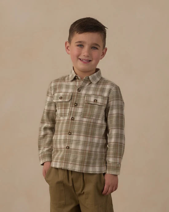 Rylee + Cru Olive | Dobby Plaid Pocketed Corduroy Shirt