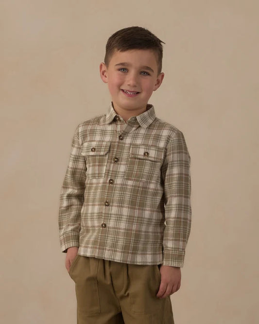 Rylee + Cru Olive | Dobby Plaid Pocketed Corduroy Shirt