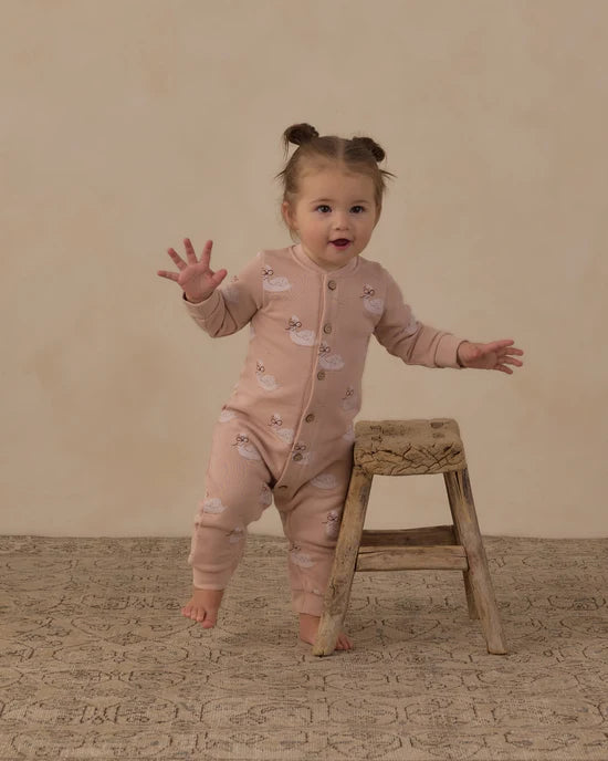 Rylee + Cru Blush Swans | Button Down Jumpsuit
