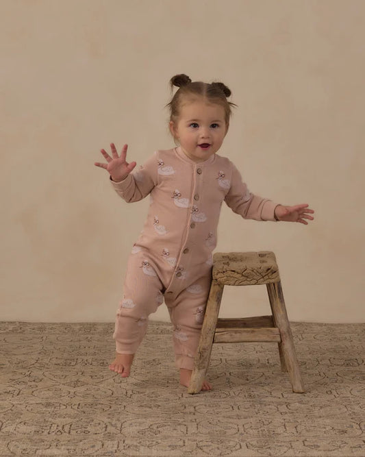Rylee + Cru Blush Swans | Button Down Jumpsuit