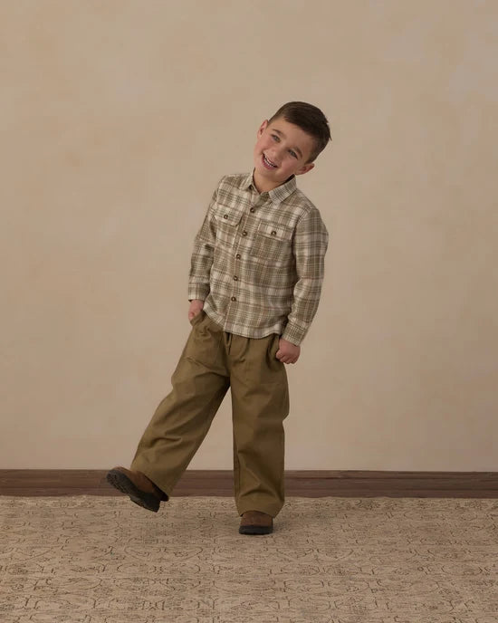 Rylee + Cru Olive | Dobby Plaid Pocketed Corduroy Shirt