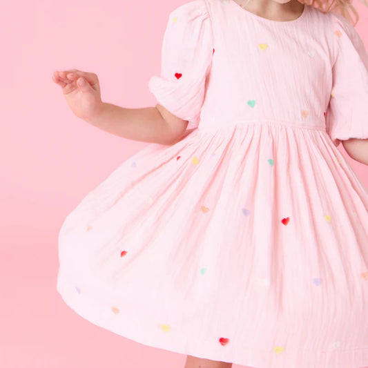 Pink Chicken Candy Heart Embroidery | Brooke Dress