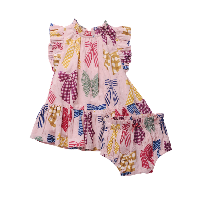 Pink Chicken Patterned Bows | Harper Dress Set