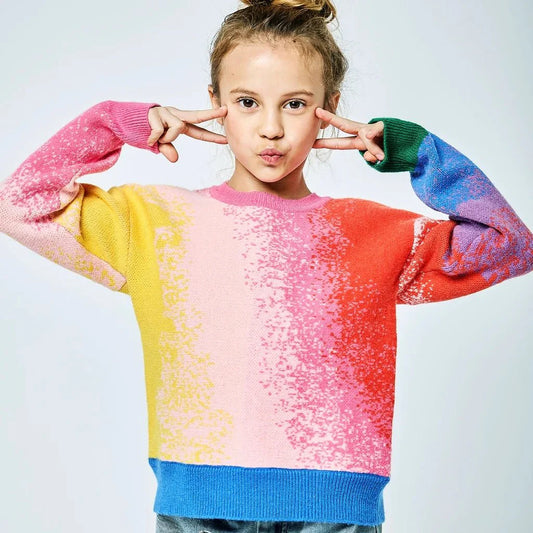 Hannah Banana Pink Multi | Rainbow Color Block Sweater