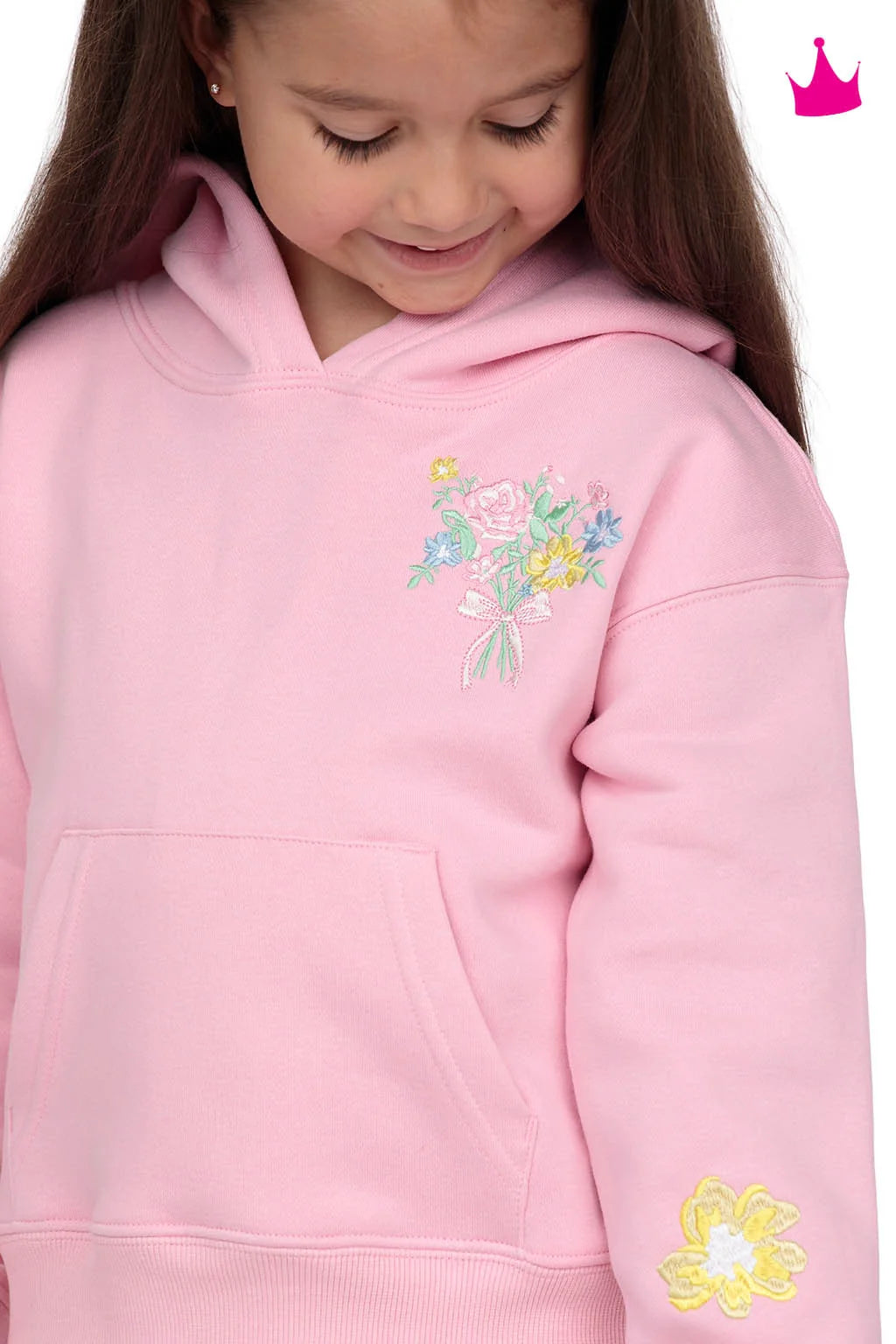 Azarhia Pink | Embroidered Happiness in Bloom Hoodie Sweatshirt