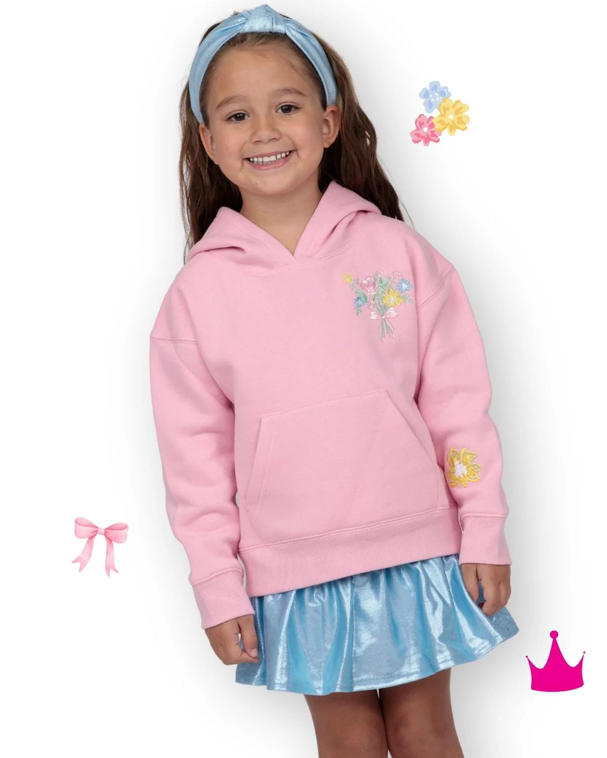 Azarhia Pink | Embroidered Happiness in Bloom Hoodie Sweatshirt