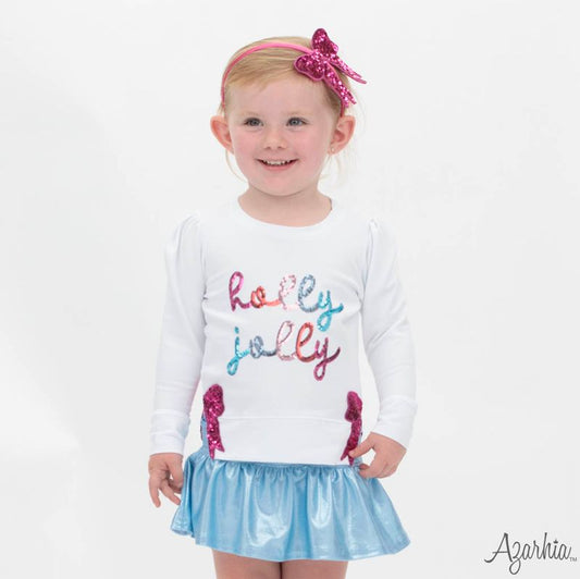 Azarhia Off White Christmas | Sequin Holly Jolly Crew Sweatshirt