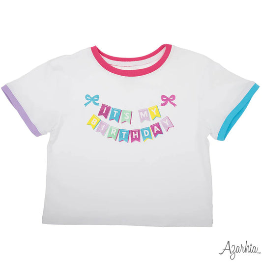 Azarhia White | It's My Birthday Glitter Ringer Boxy Tee