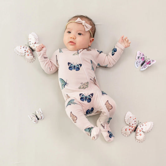 Kyte Baby Blush Butterfly | Zippered Footie