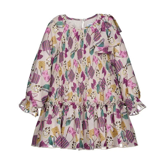 Mayoral Bottle Grey | Printed Pleated Dress