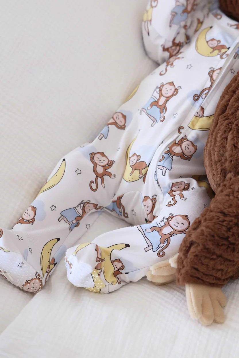 Caden Lane Cream | Monkey See Monkey Snooze Zipper Footie