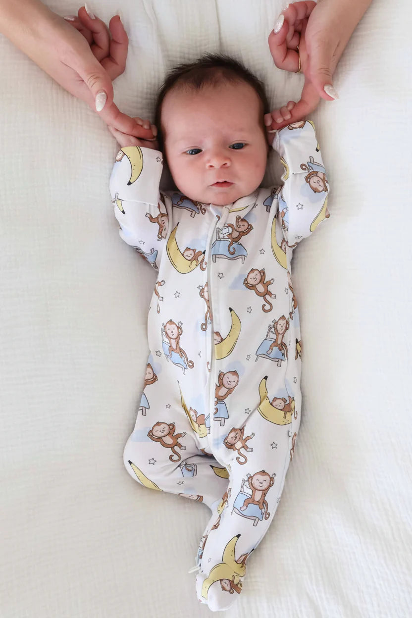 Caden Lane Cream | Monkey See Monkey Snooze Zipper Footie