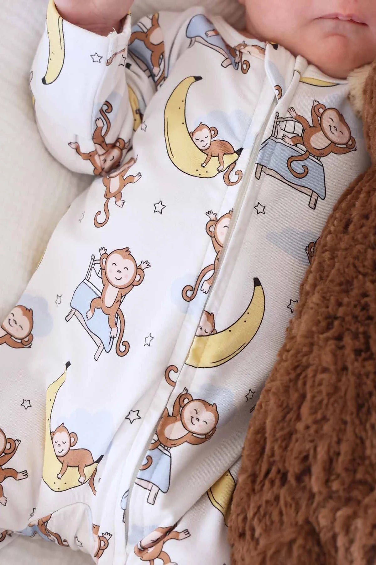 Caden Lane Cream | Monkey See Monkey Snooze Zipper Footie