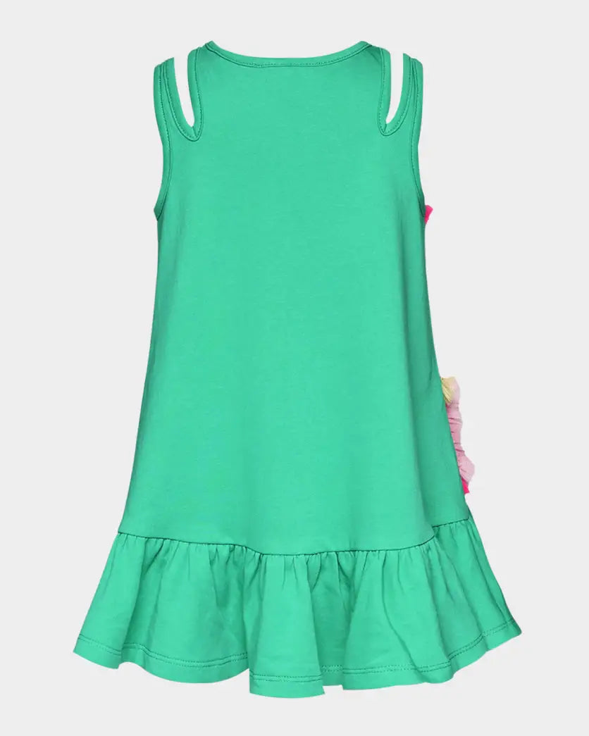 Baby Sara Green Multi | A-Line Dress With Mesh Flower Detail