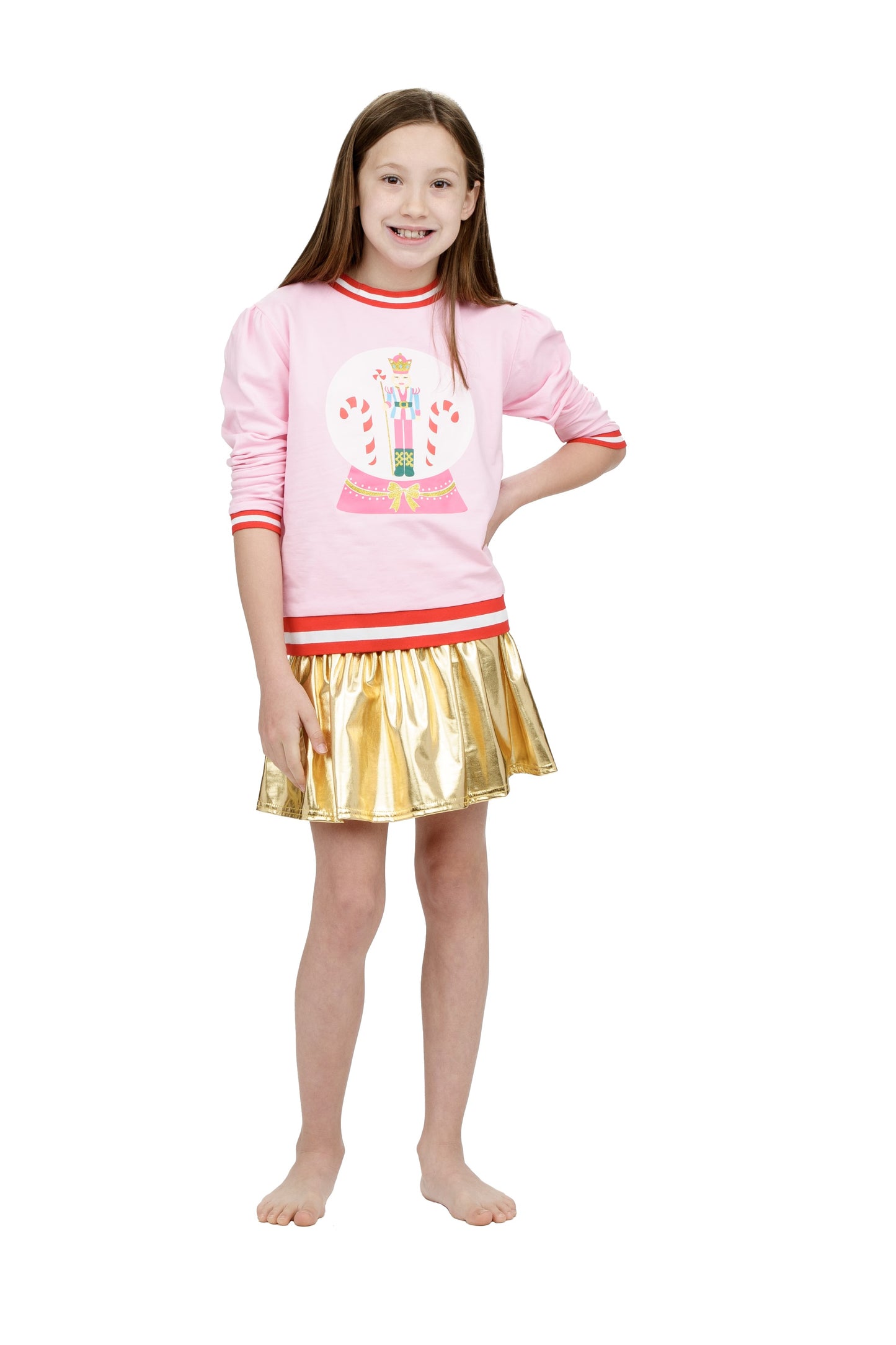 Azarhia Light Pink Holly | Glitter Nutcracker Christmas Sweatshirt