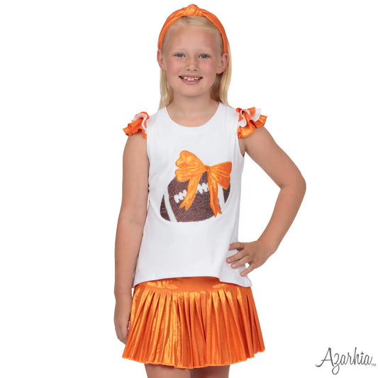 Azarhia Orange | Sequin Football Shimmer Ruffle Sleeve Tee