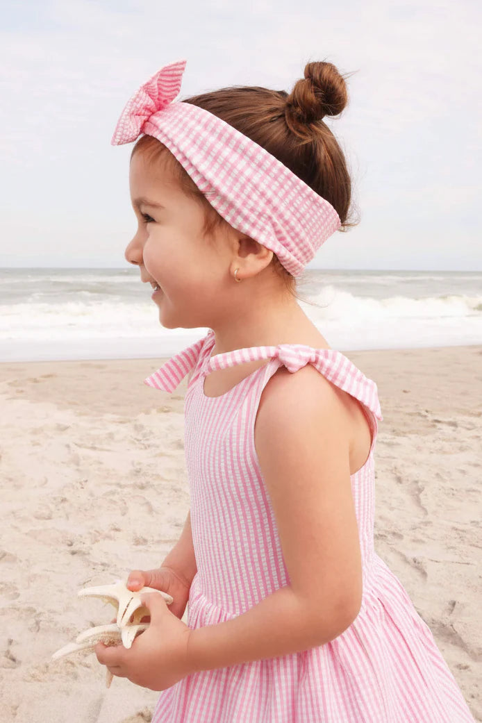Caden Lane Dusty Pink | Seersucker Tiered Skirt with White Pom Trim