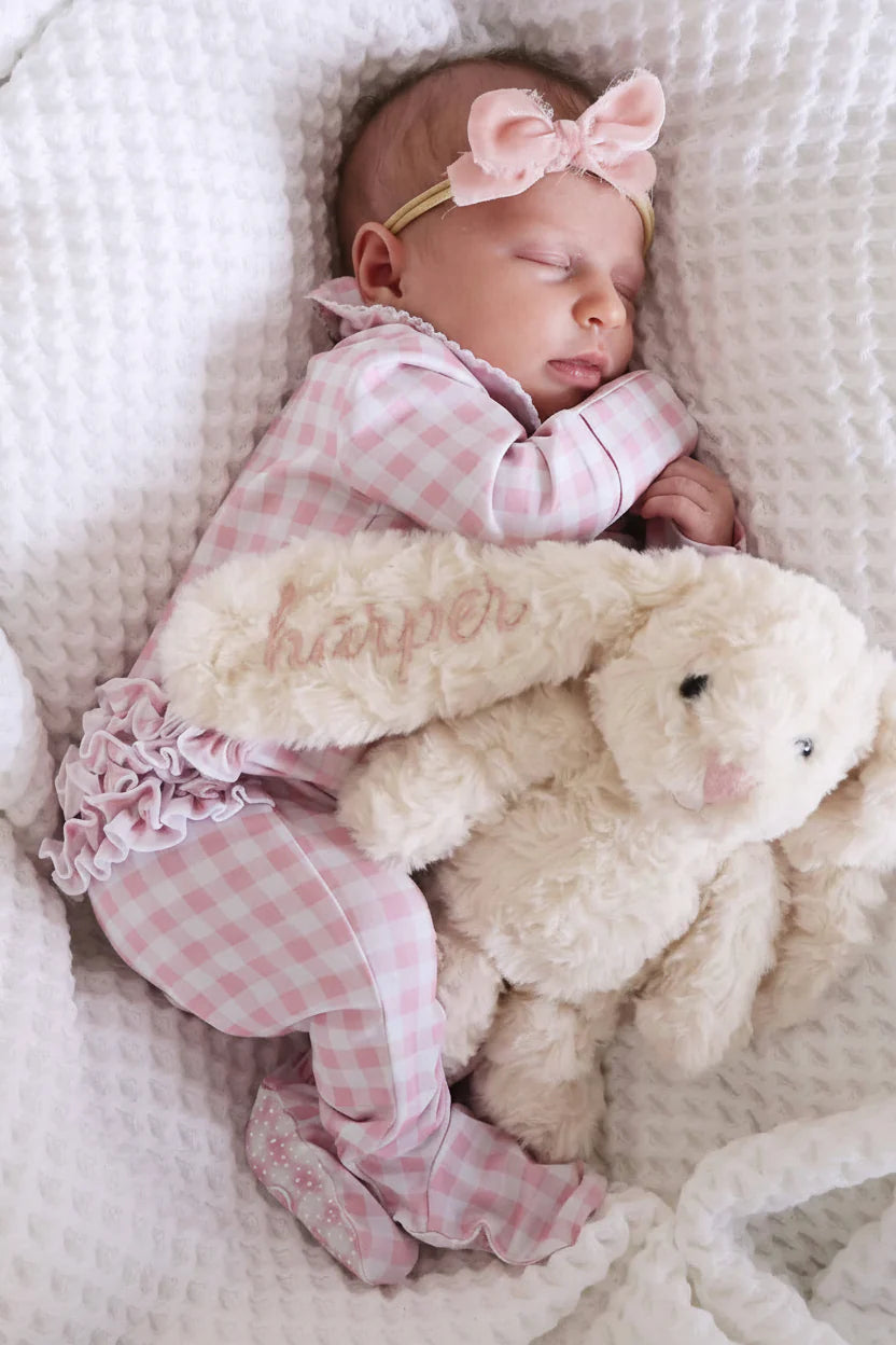 Caden Lane Rosy | Gingham Peter Pan Collar Ruffle Zipper Footie