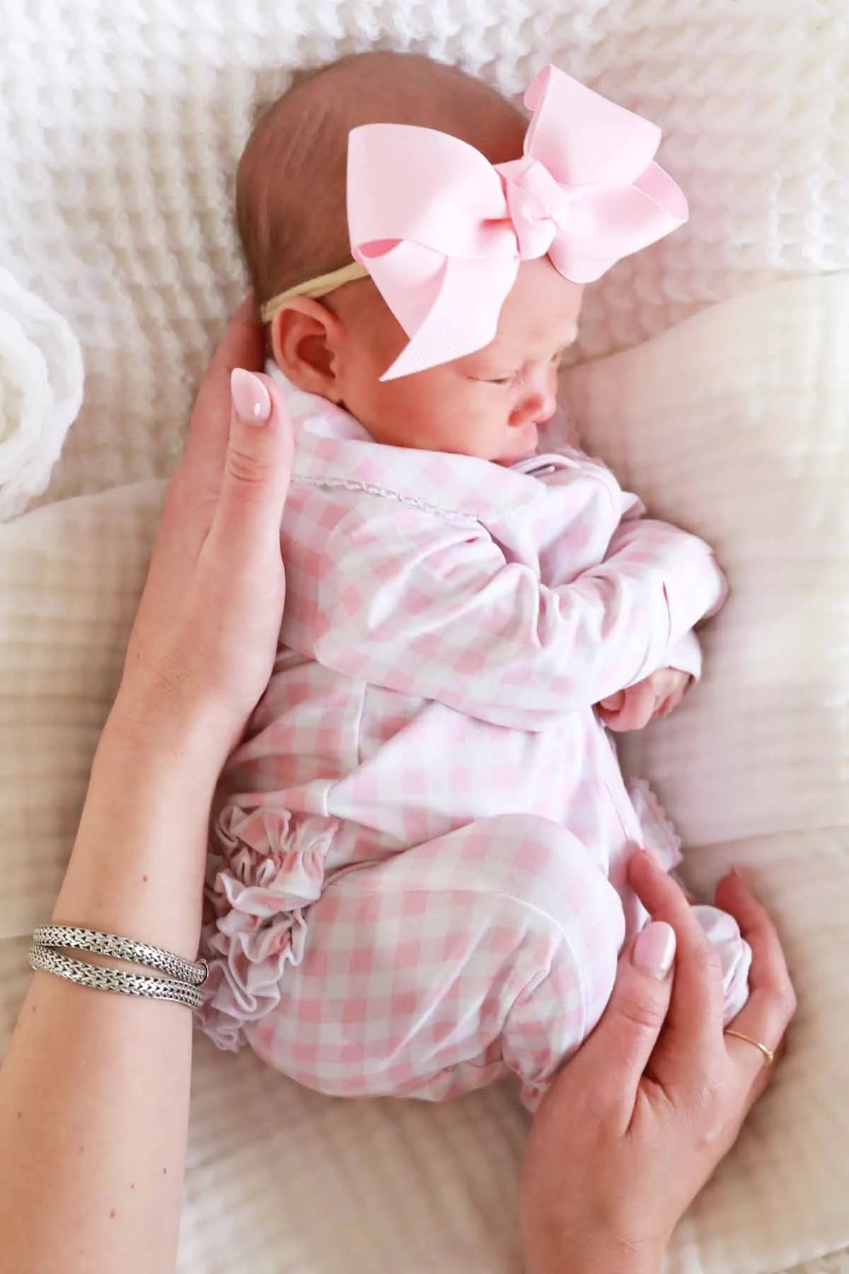 Caden Lane Rosy | Gingham Peter Pan Collar Ruffle Zipper Footie