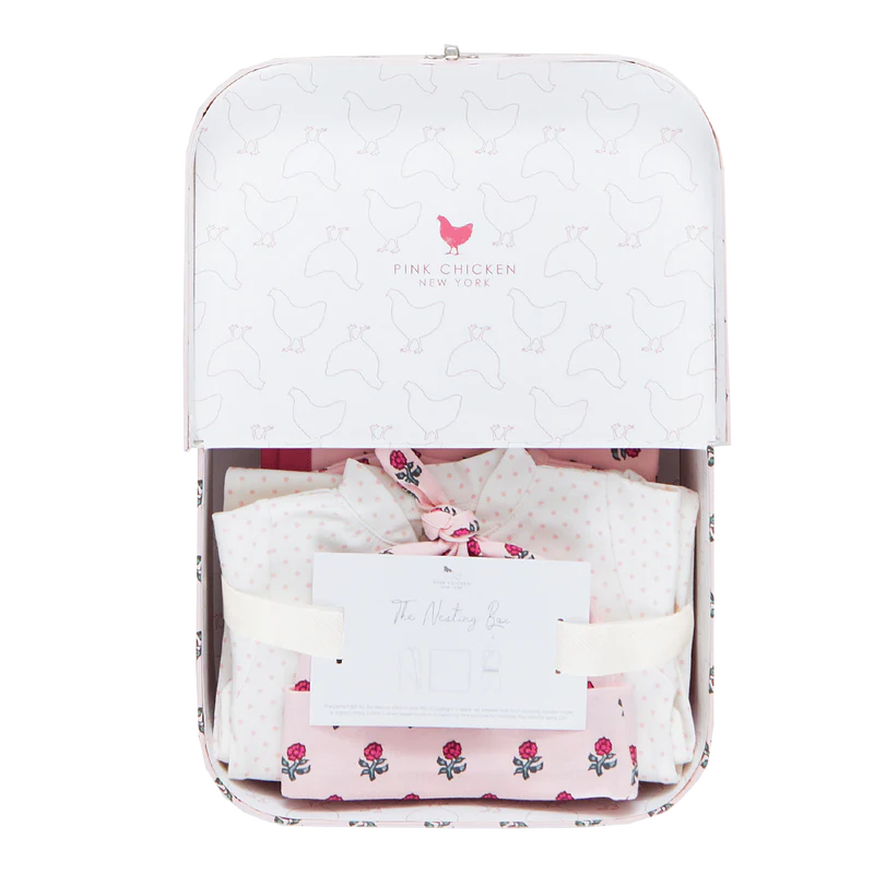 Pink Chicken Light Pink Tiny Flower Block | Nesting Box Baby Take Home Set