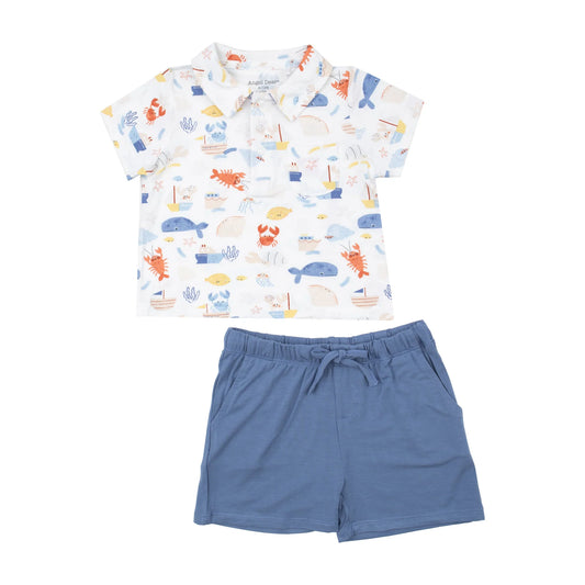 Angel Dear In The Ocean | Polo Shirt & Short Set