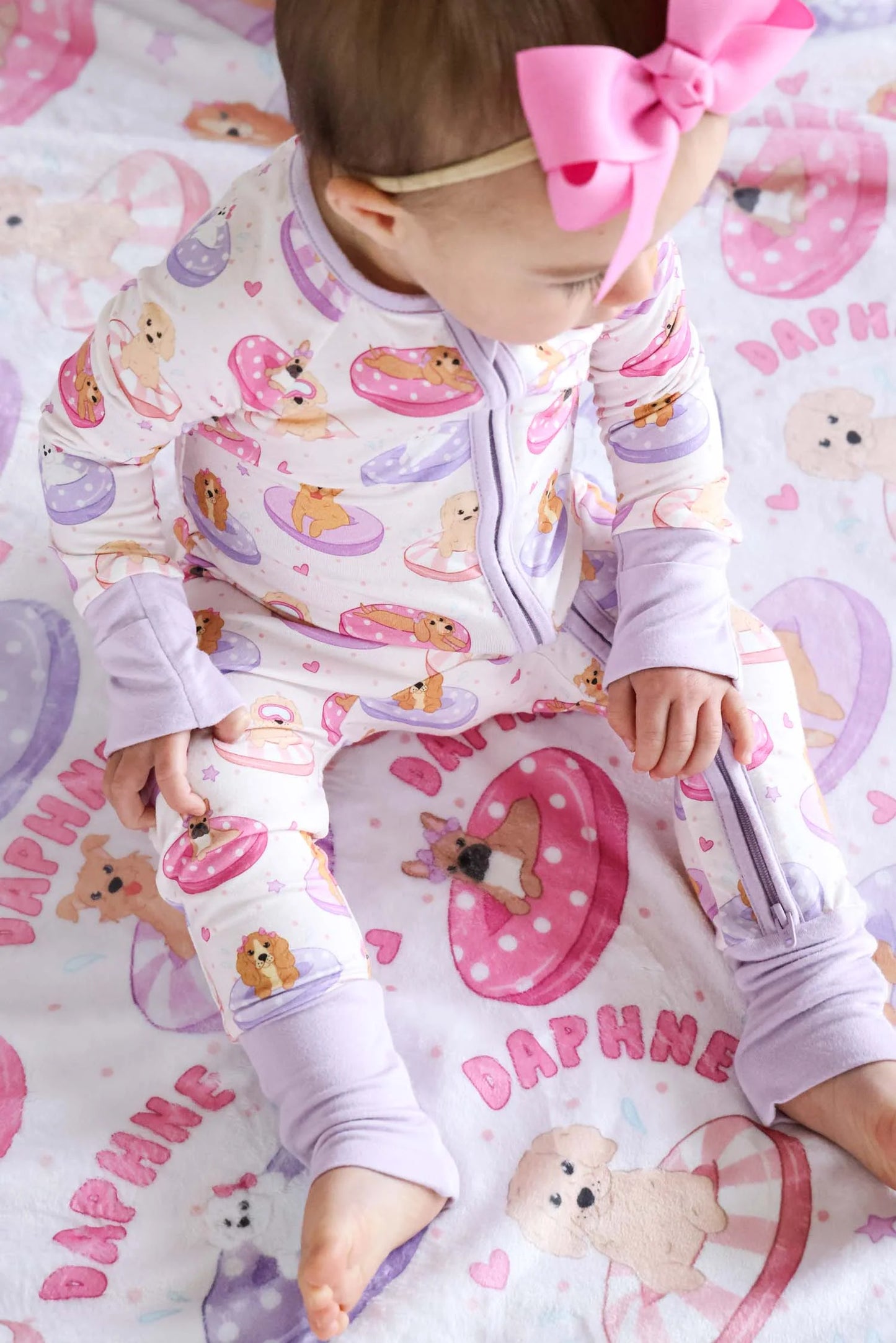 Caden Lane Pink | Poolside Pups Ruffle Zipper Footie