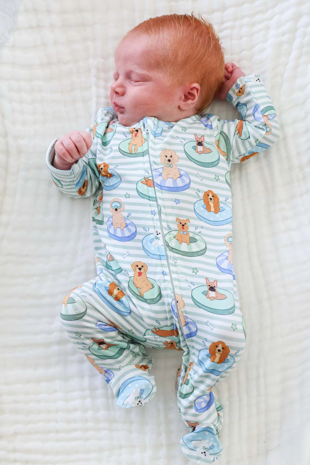 Caden Lane Blue | Poolside Pups Zipper Footie